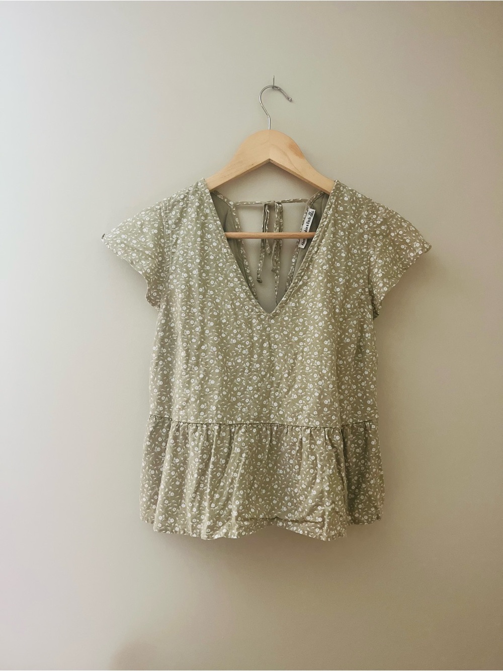 Abercrombie V-Neck Peplum Top - Olive Green